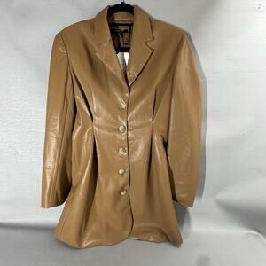 NWT Olivaceous Softest Faux Leather Blazer Long Jacket Large Camel Tan